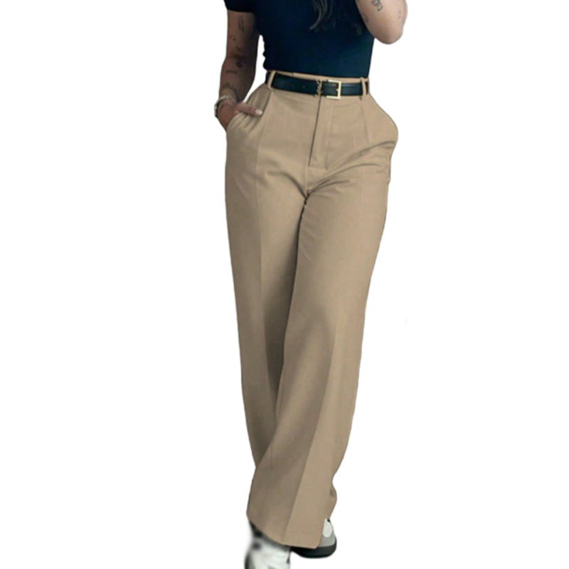 Pantalon droit décontracté à taille haute pour femme