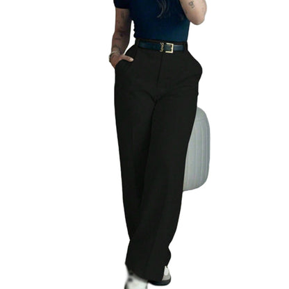 Pantalon droit décontracté à taille haute pour femme