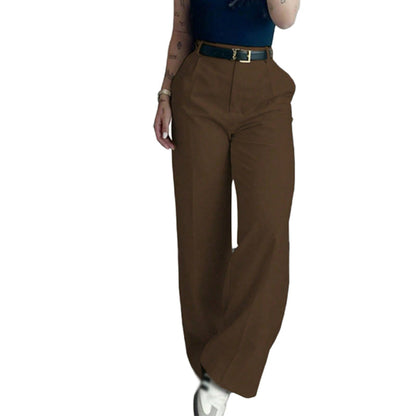 Pantalon droit décontracté à taille haute pour femme