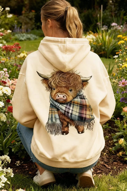 🎁Adorable sweat à capuche doublé polaire Highland Cow🎁
