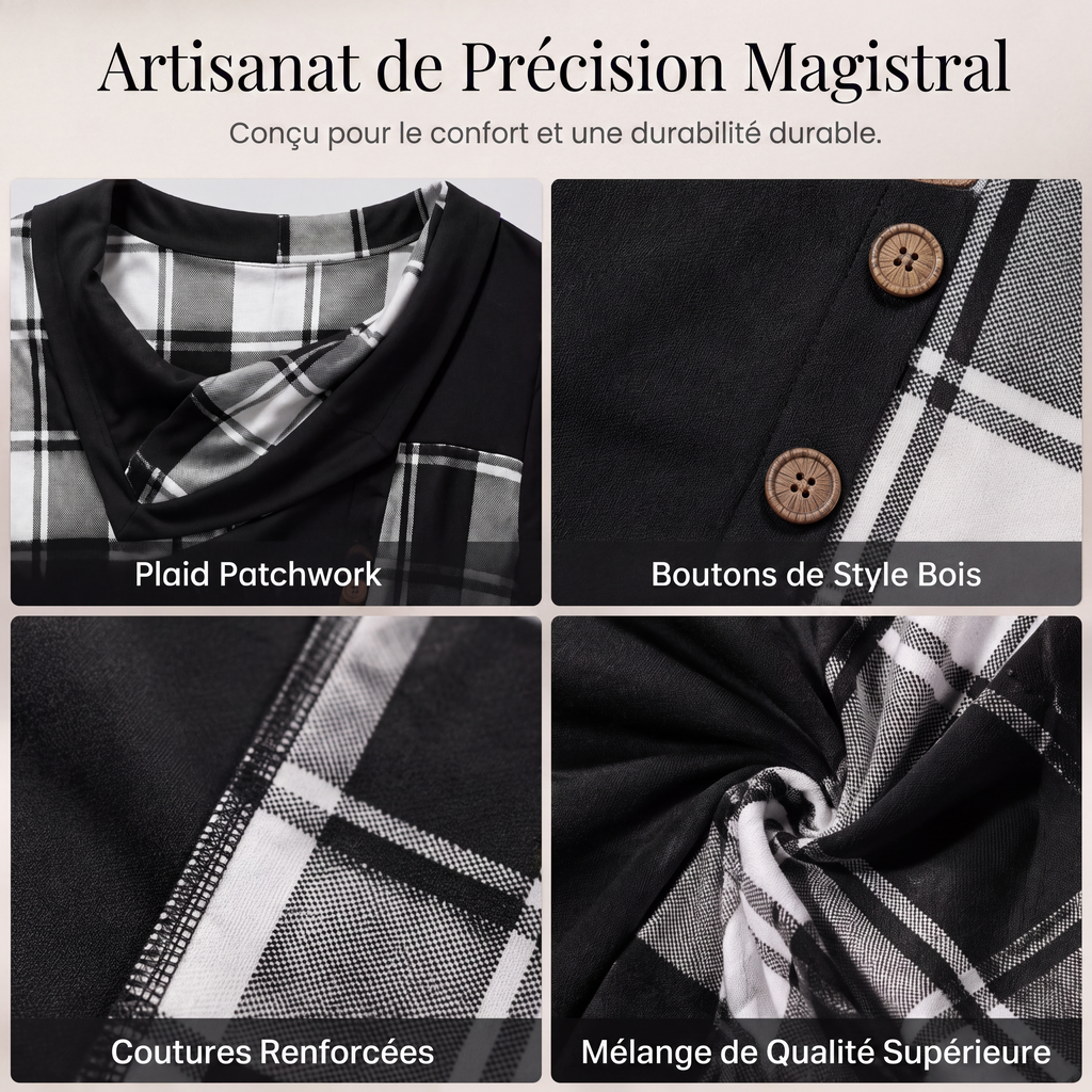 Robe longue pour femme à col cheminée et patchwork à carreaux