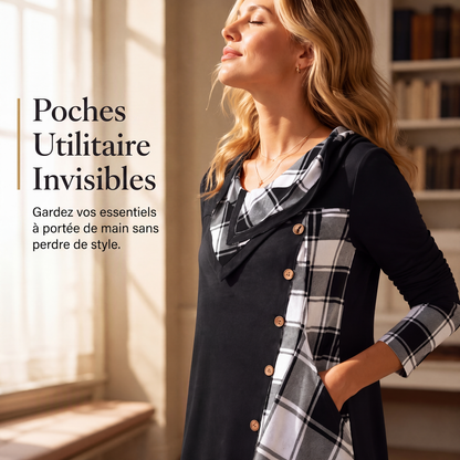 Robe longue pour femme à col cheminée et patchwork à carreaux