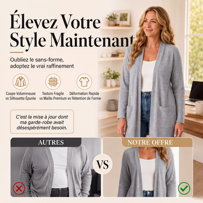Cardigan décontracté pour femme, ouvert devant, avec poches