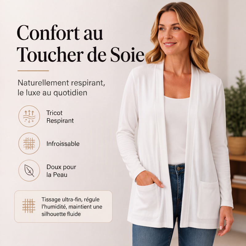 Cardigan décontracté pour femme, ouvert devant, avec poches