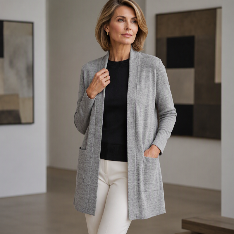 Cardigan décontracté pour femme, ouvert devant, avec poches