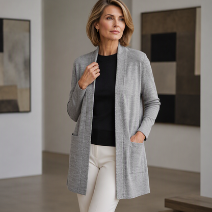 Cardigan décontracté pour femme, ouvert devant, avec poches