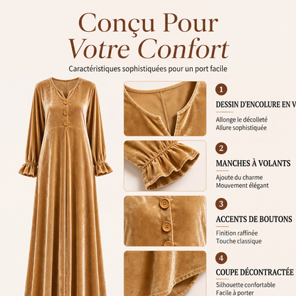 Robe longue élégante pour femme en velours à manches volantées