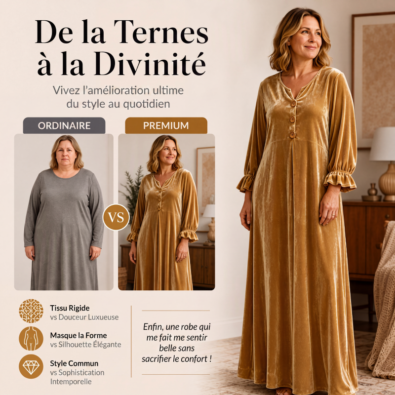 Robe longue élégante pour femme en velours à manches volantées