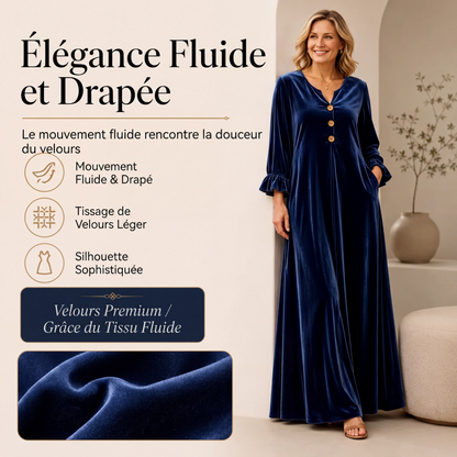 Robe longue élégante pour femme en velours à manches volantées