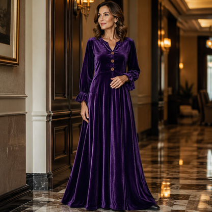 Robe longue élégante pour femme en velours à manches volantées