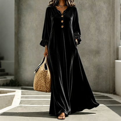 Robe longue élégante pour femme en velours à manches volantées