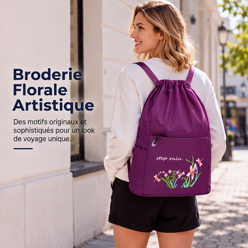 Sac à dos vintage à cordon pliable pour femmes