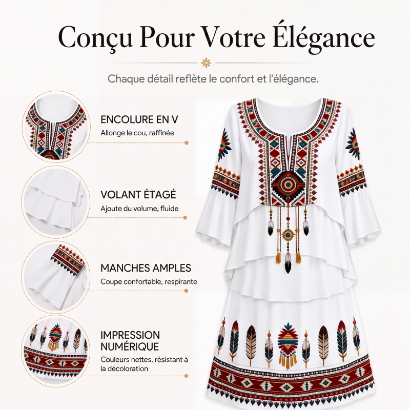 Robe échelonnée femme à imprimé ethnique vintage