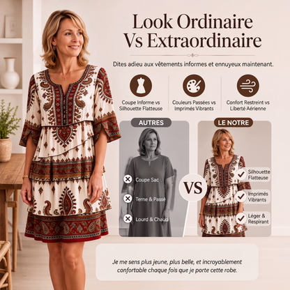 Robe échelonnée femme à imprimé ethnique vintage