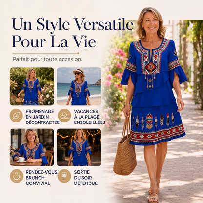 Robe échelonnée femme à imprimé ethnique vintage