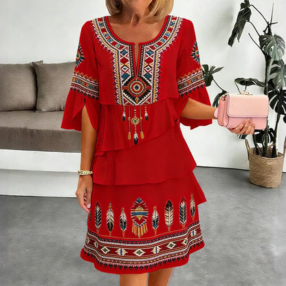 Robe échelonnée femme à imprimé ethnique vintage