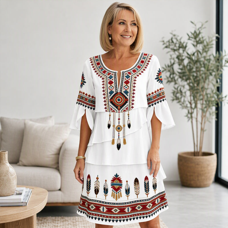 Robe échelonnée femme à imprimé ethnique vintage