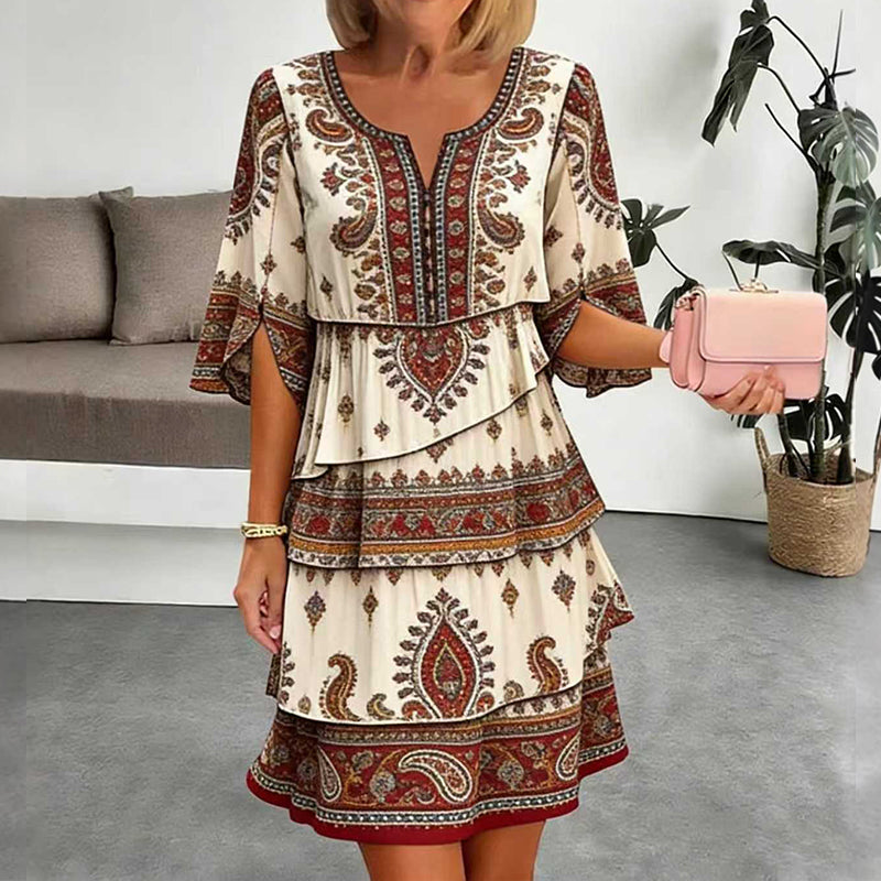 Robe échelonnée femme à imprimé ethnique vintage