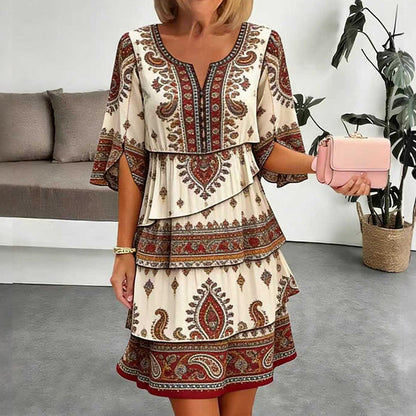Robe échelonnée femme à imprimé ethnique vintage