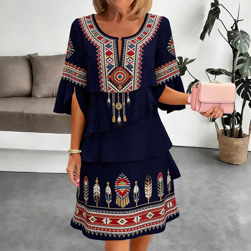 Robe échelonnée femme à imprimé ethnique vintage