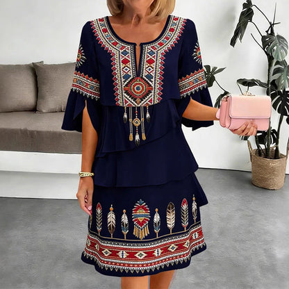 Robe échelonnée femme à imprimé ethnique vintage