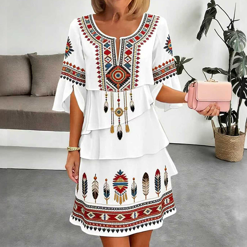 Robe échelonnée femme à imprimé ethnique vintage