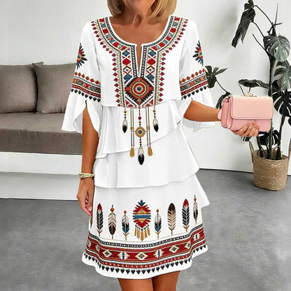Robe échelonnée femme à imprimé ethnique vintage