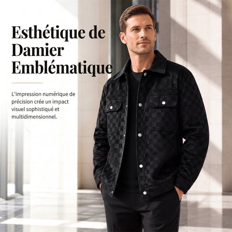 Veste à damier pour homme en faux daim