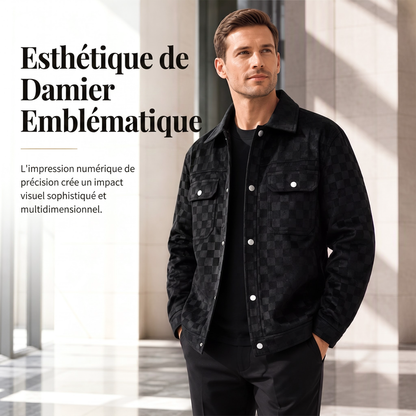 Veste à damier pour homme en faux daim