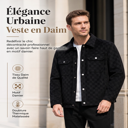 Veste à damier pour homme en faux daim