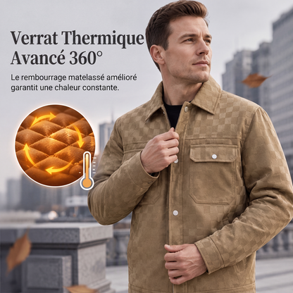Veste à damier pour homme en faux daim