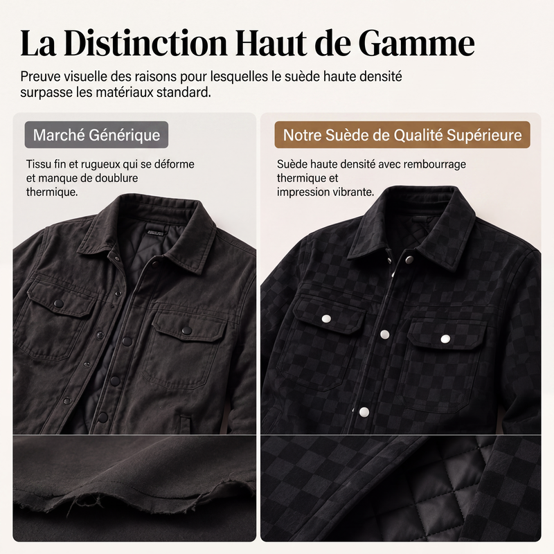 Veste à damier pour homme en faux daim