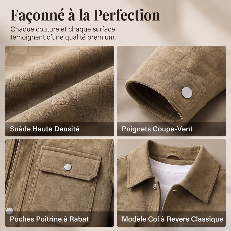 Veste à damier pour homme en faux daim