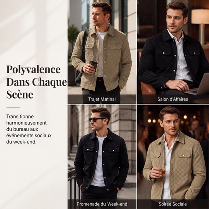 Veste à damier pour homme en faux daim