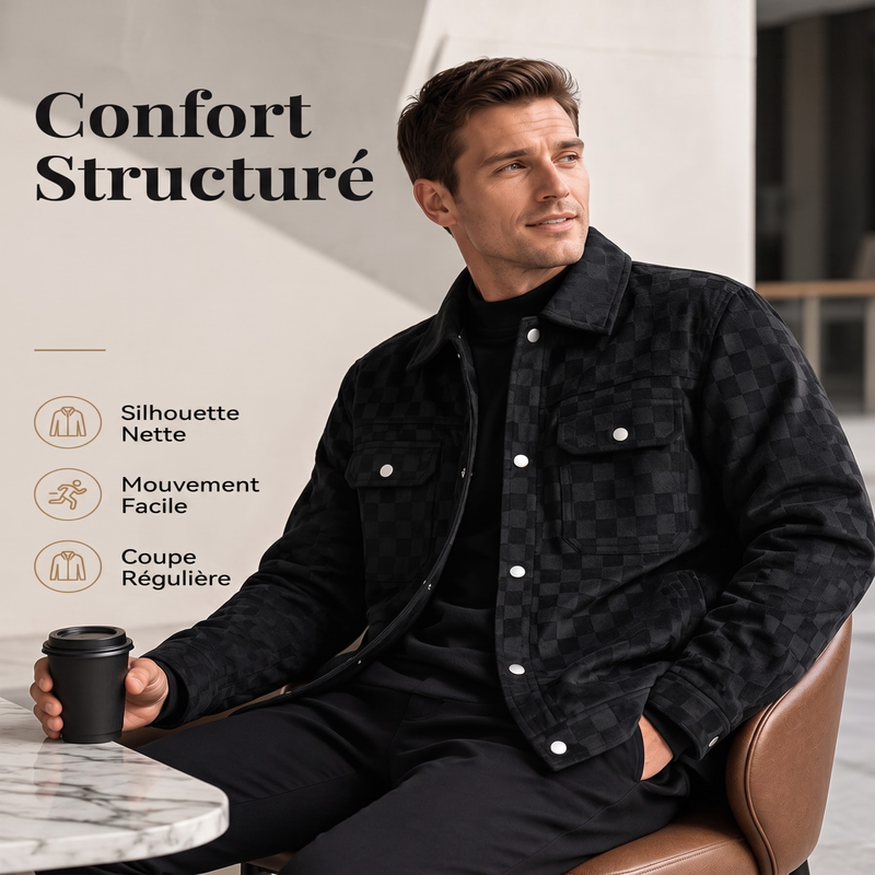Veste à damier pour homme en faux daim