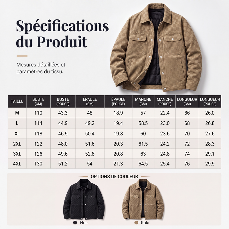 Veste à damier pour homme en faux daim