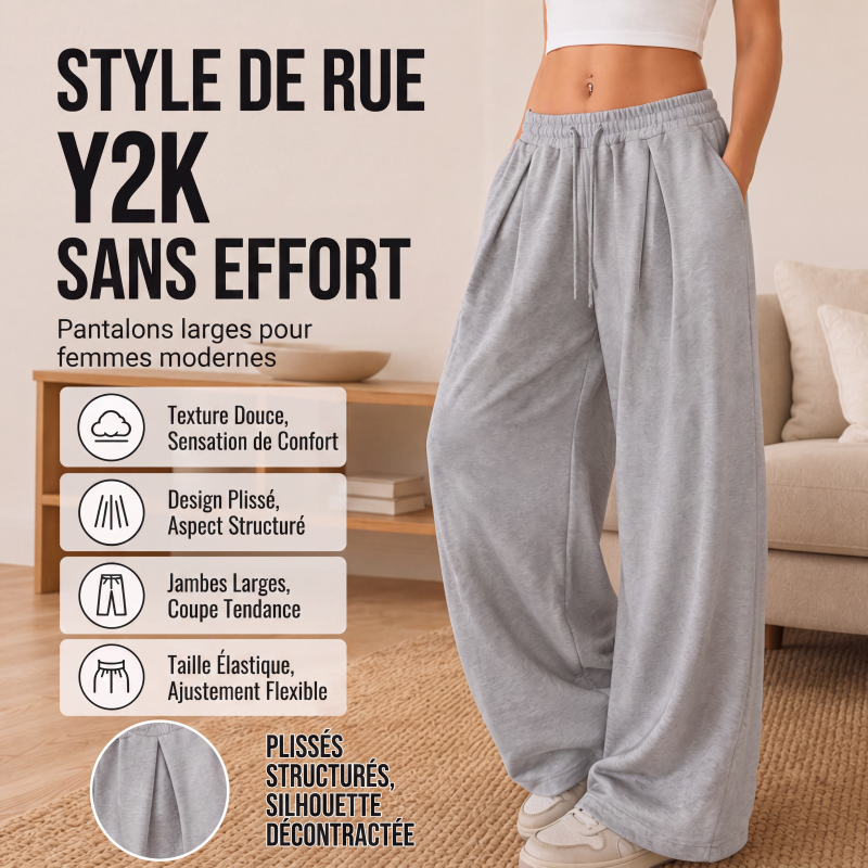 Pantalons de survêtement décontractés à jambes larges plissés pour femmes