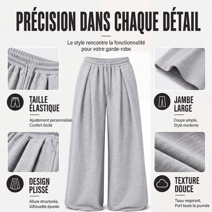 Pantalons de survêtement décontractés à jambes larges plissés pour femmes