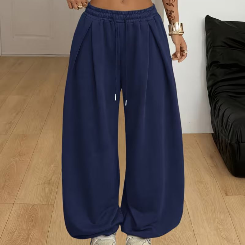 Pantalons de survêtement décontractés à jambes larges plissés pour femmes