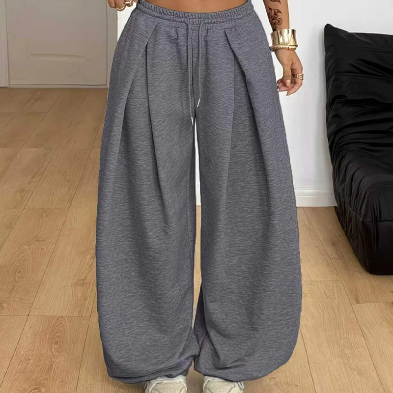 Pantalons de survêtement décontractés à jambes larges plissés pour femmes