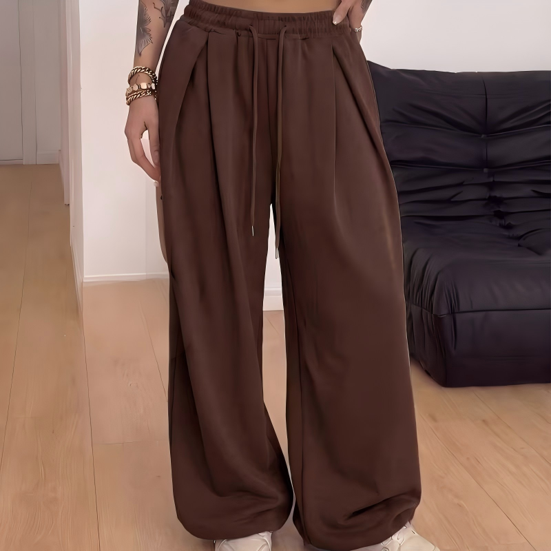 Pantalons de survêtement décontractés à jambes larges plissés pour femmes