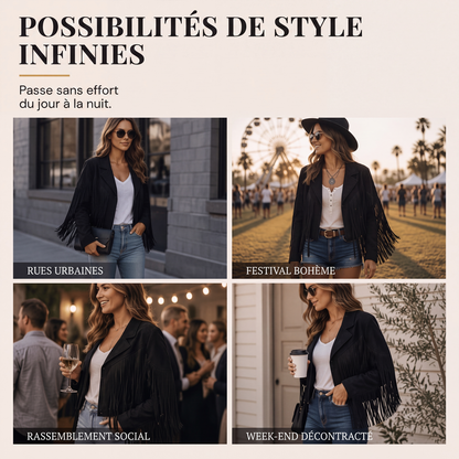 Veste décontractée à manches longues et à franges pour femme