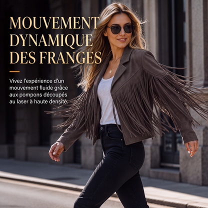 Veste décontractée à manches longues et à franges pour femme
