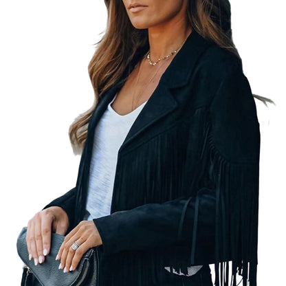 Veste décontractée à manches longues et à franges pour femme