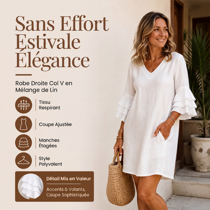 Robe pour femme à col en V et manches à volants