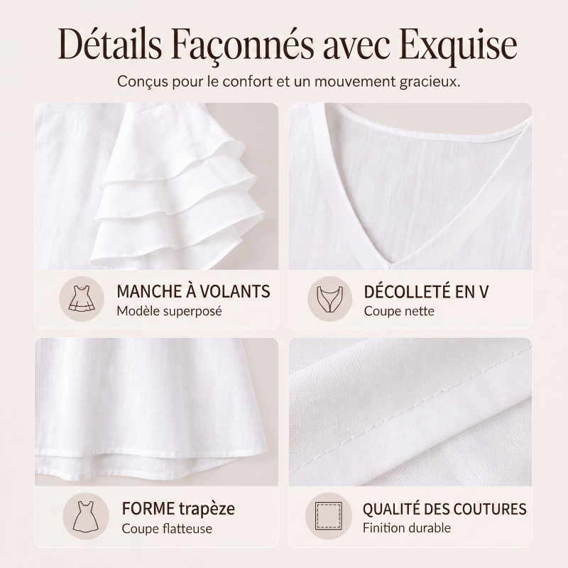 Robe pour femme à col en V et manches à volants