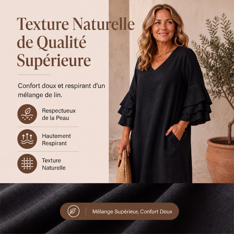 Robe pour femme à col en V et manches à volants