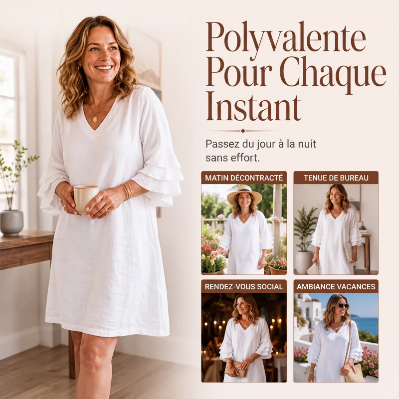 Robe pour femme à col en V et manches à volants