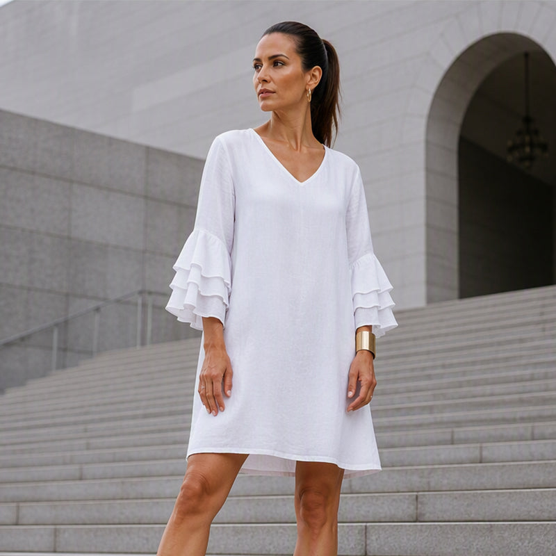 Robe pour femme à col en V et manches à volants