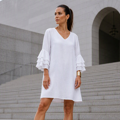 Robe pour femme à col en V et manches à volants